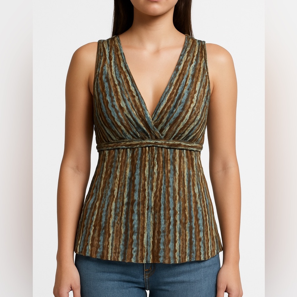 Axcess by Liz Claiborne Vintage Green and Brown Y2K 90s Tank Top Size Large
